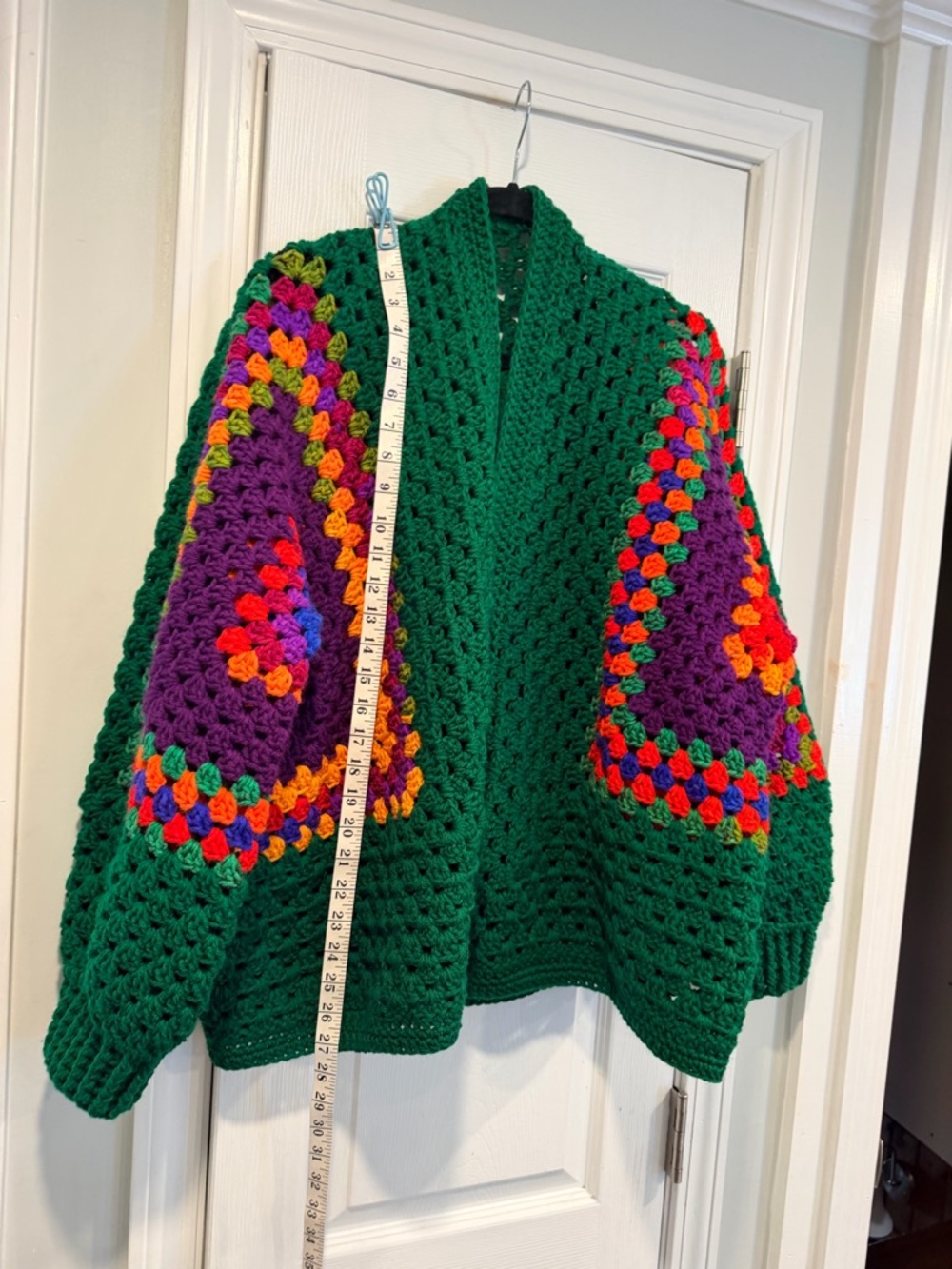 Handmade Crochet Granny Square One Size Cozy Cardigan Boho Chunky Knit Sweater - Picture 9 of 10